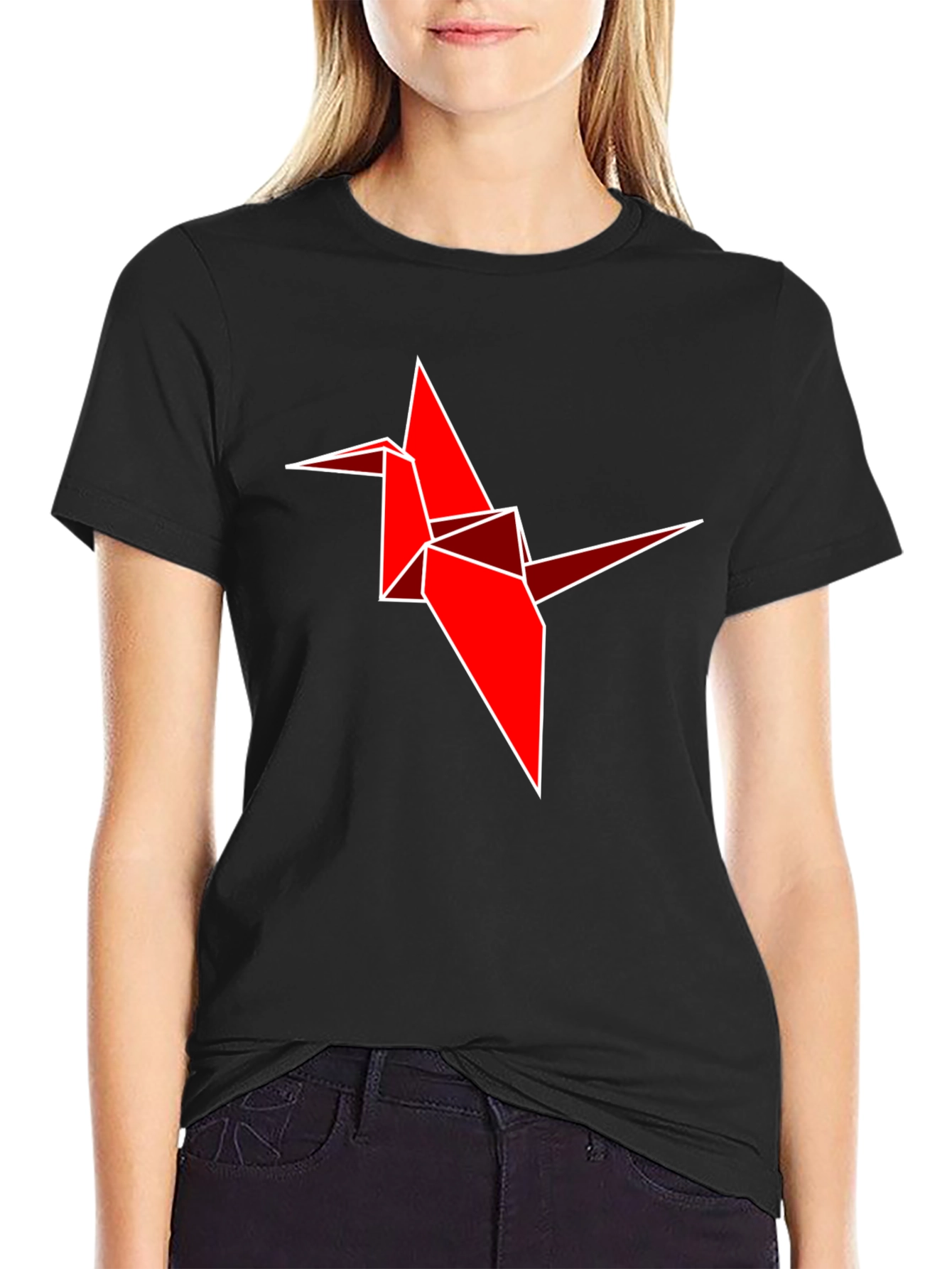 Origami Crane Graphic Tee - Stylish Black Cotton Shirt