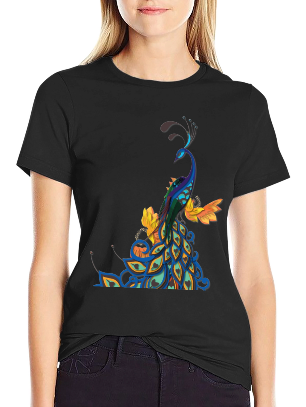 Peacock Graphic Black T-Shirt