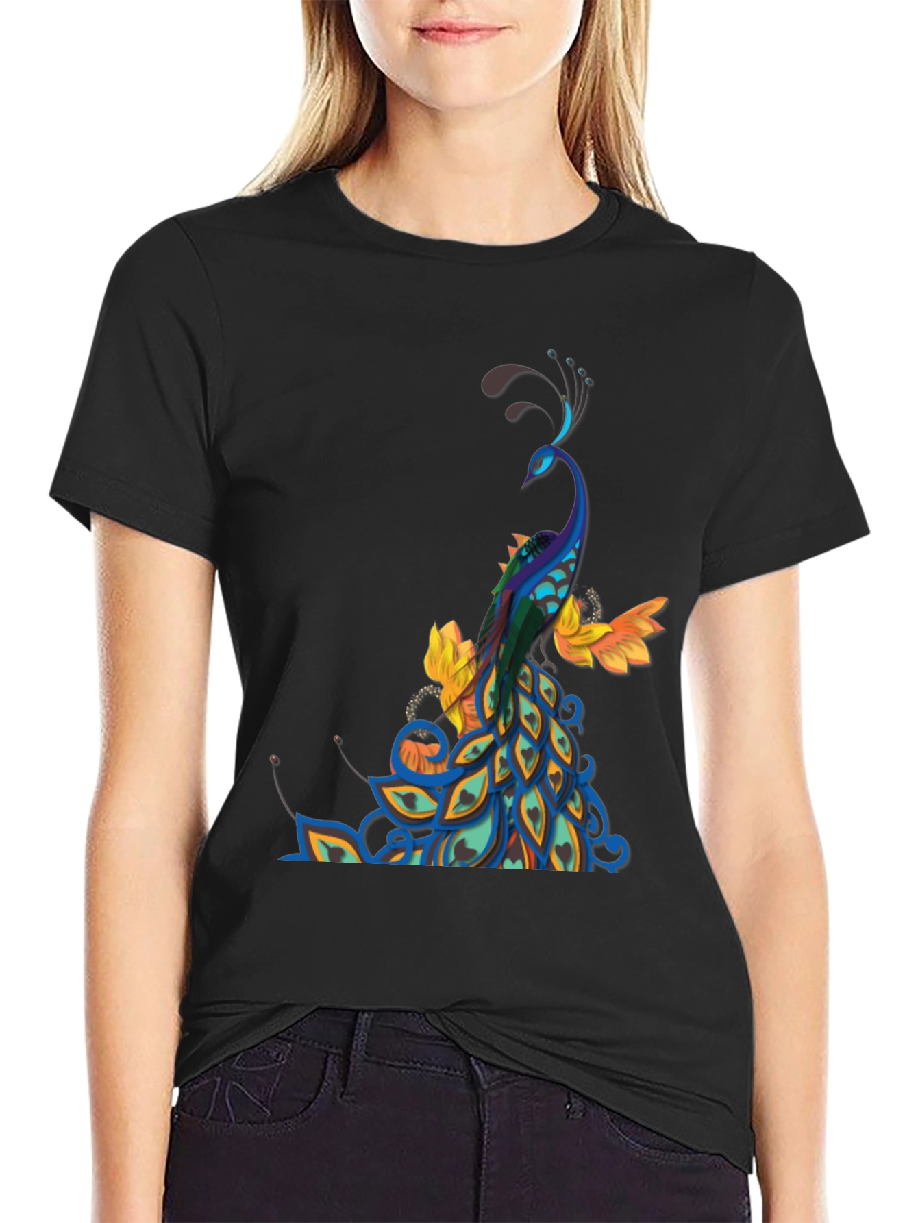 Peacock Graphic Black T-Shirt