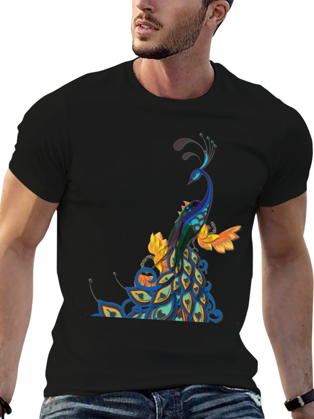 Peacock Graphic Black T-Shirt