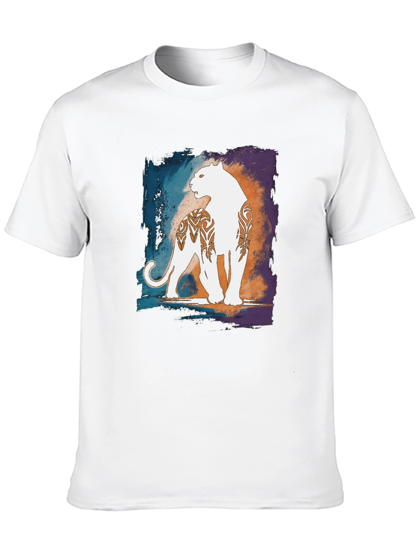 Graphic Black T-Shirt with White Panther Design