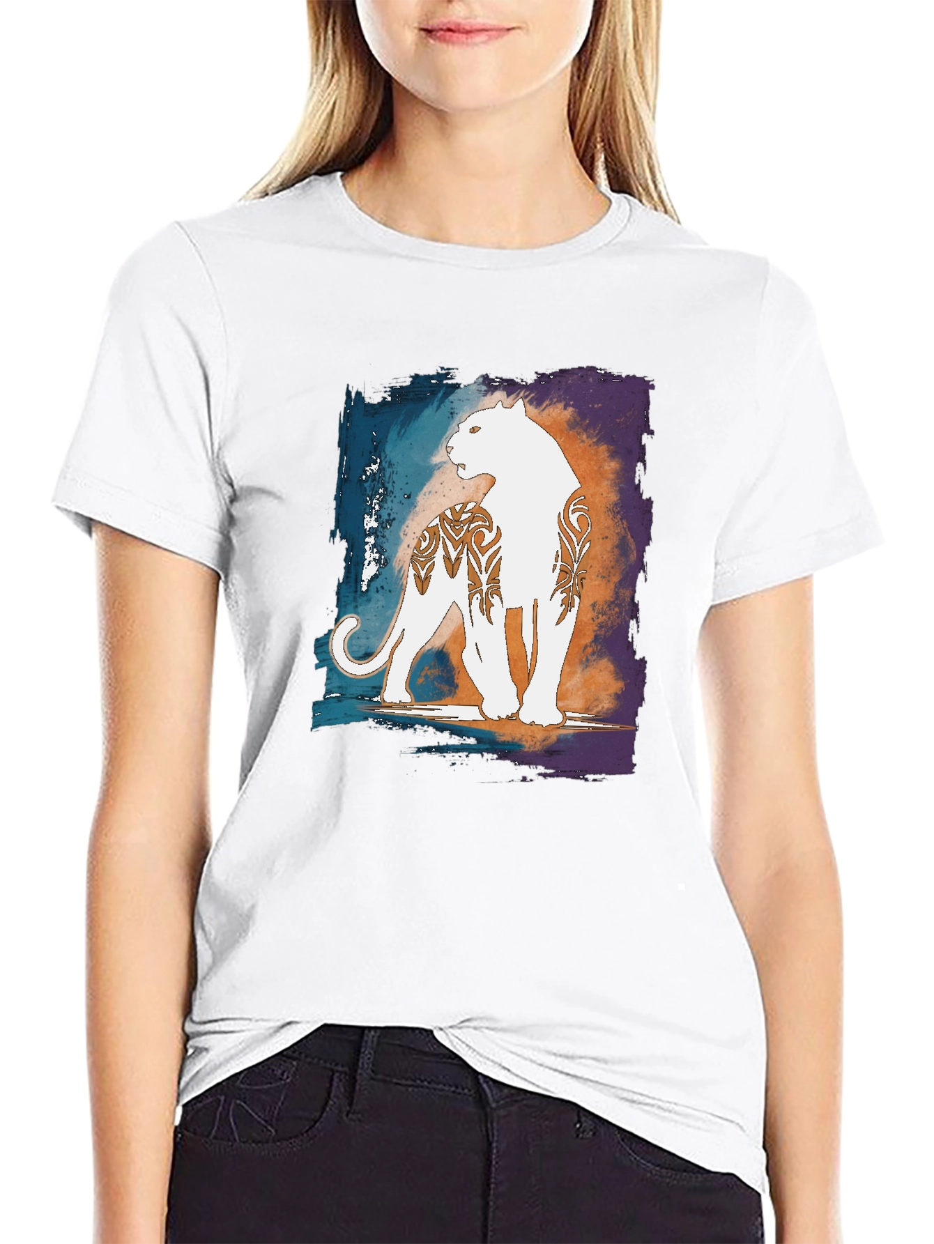 Graphic Black T-Shirt with White Panther Design
