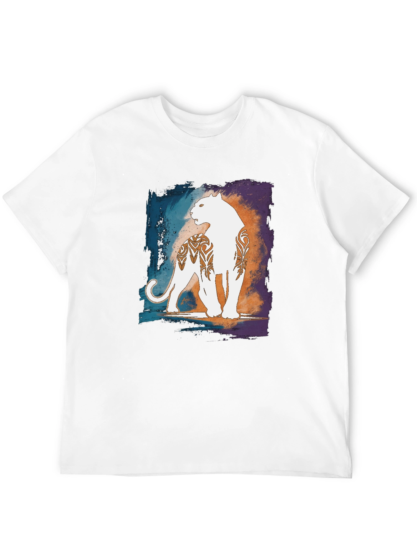 Graphic Black T-Shirt with White Panther Design