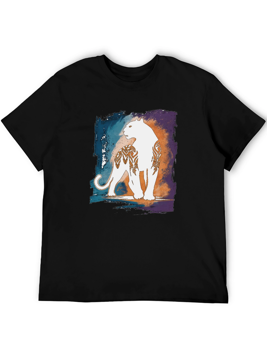 Graphic Black T-Shirt with White Panther Design