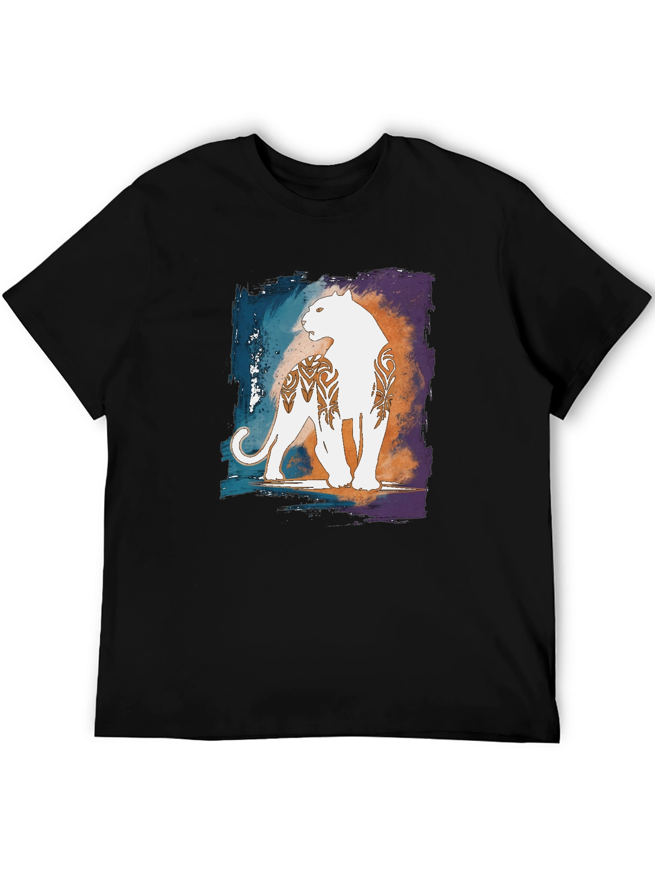 Graphic Black T-Shirt with White Panther Design