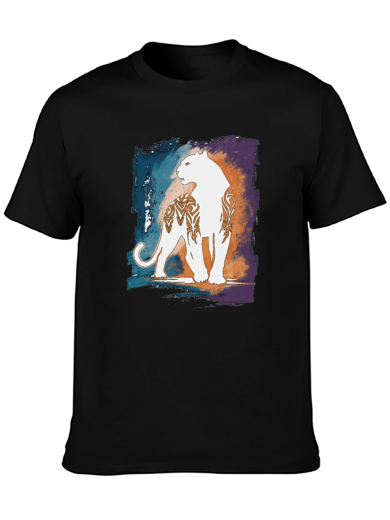 Graphic Black T-Shirt with White Panther Design