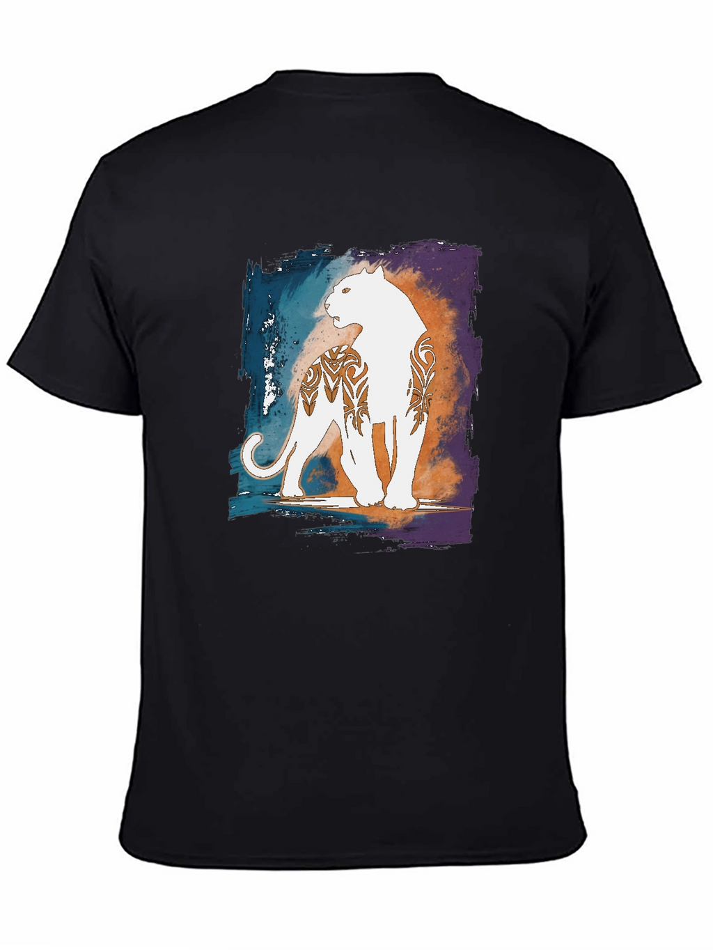 Graphic Black T-Shirt with White Panther Design