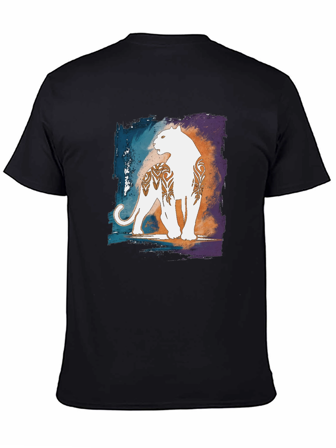 Graphic Black T-Shirt with White Panther Design