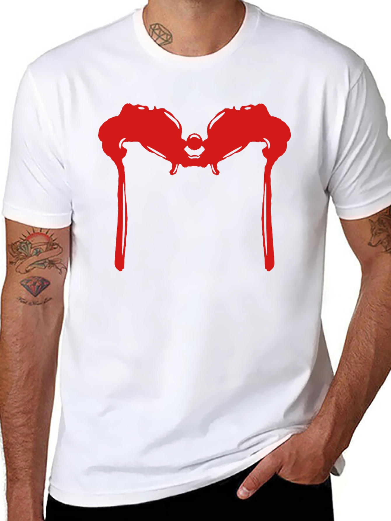 Red Dripping M Graphic Tee - Mens Black T-Shirt