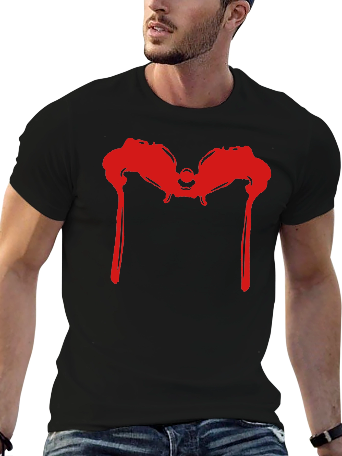 Red Dripping M Graphic Tee - Mens Black T-Shirt