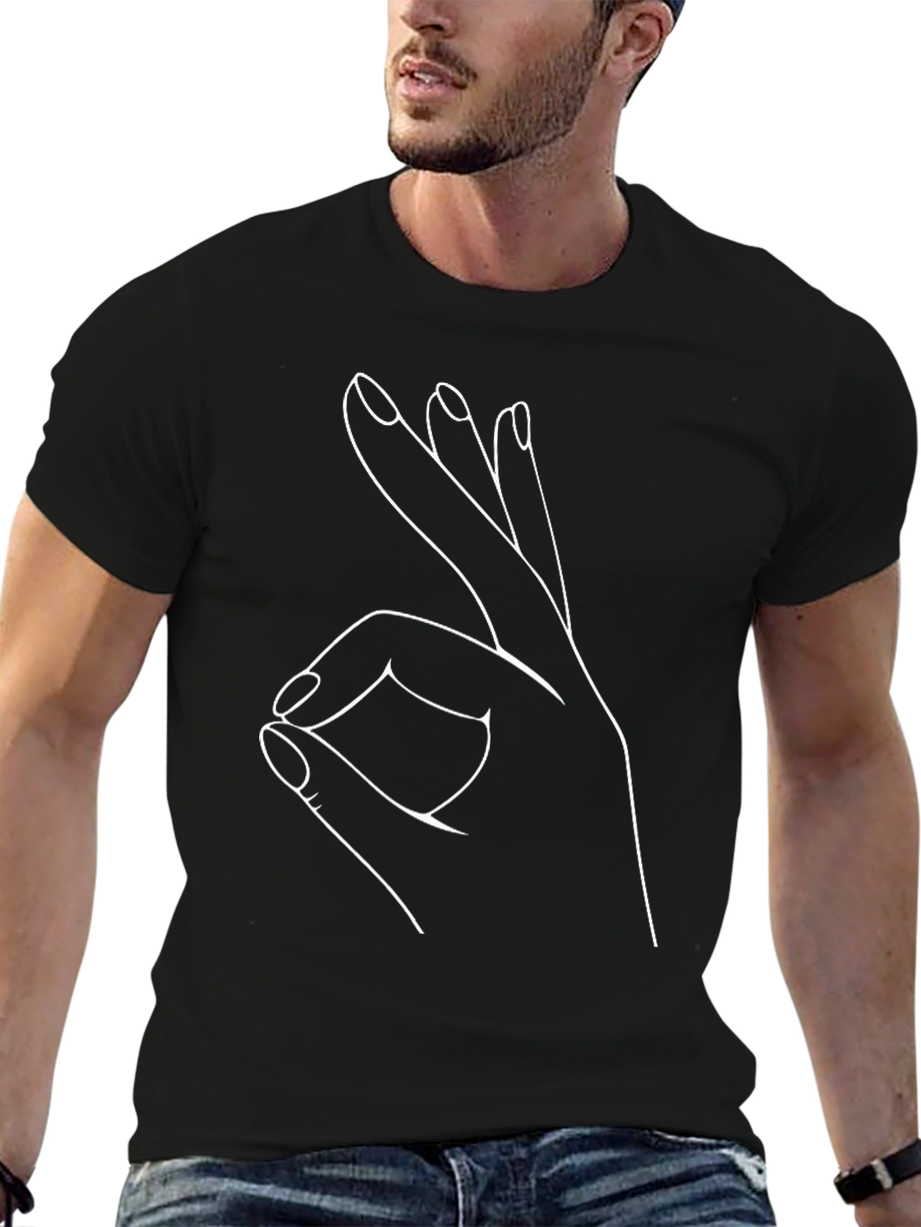 OK Hand Sign Graphic Tee - Trendy Casual Top