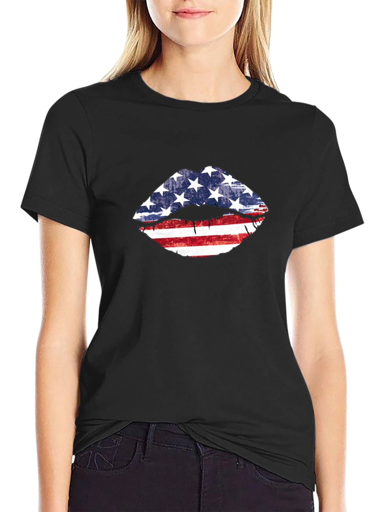 American Flag Lips Graphic T-Shirt