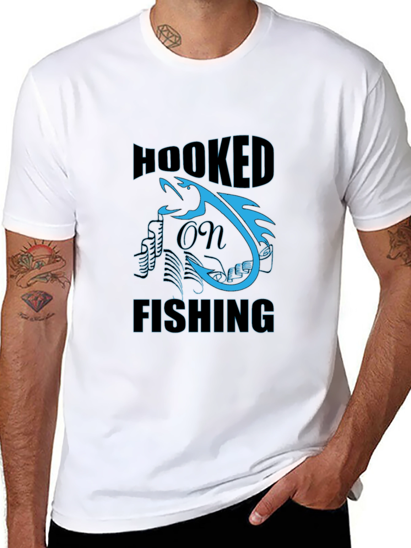 Hooked on Fishing Graphic Tee - Black Cotton T-Shirt