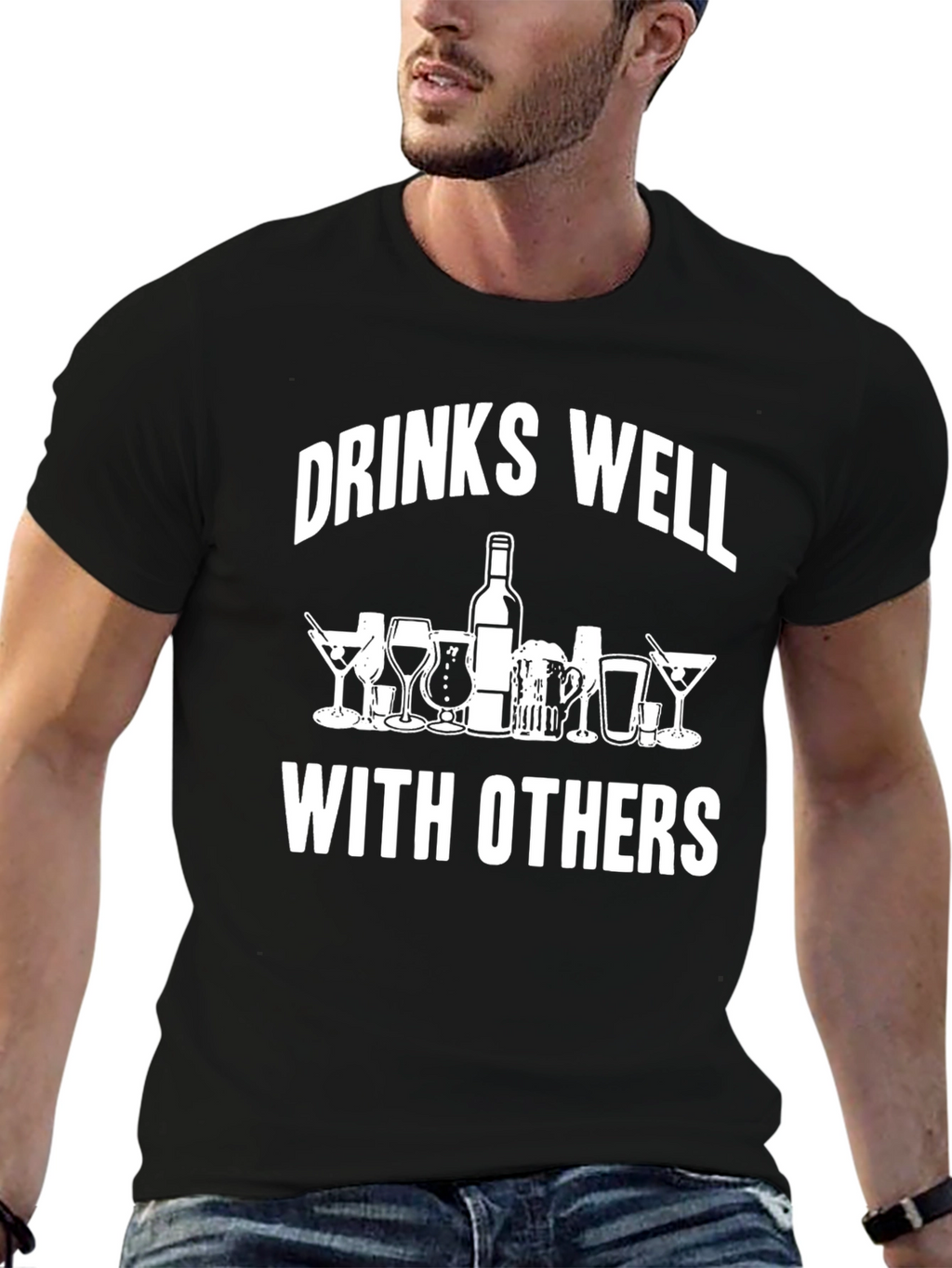 Drinks Well With Others Funny Drinking T-Shirt