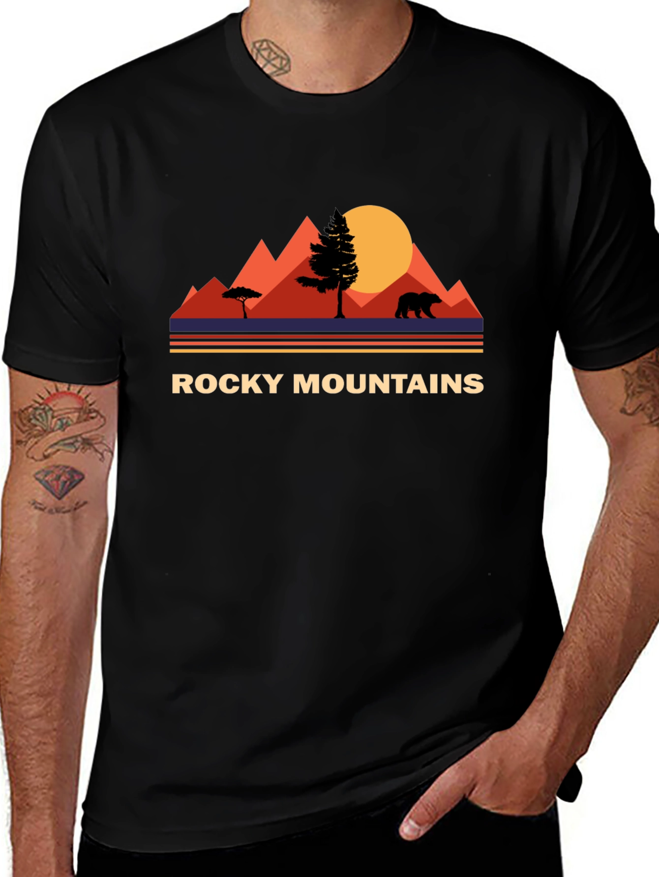 Rocky Mountains Bear Graphic Tee - Nature Adventure Shirt