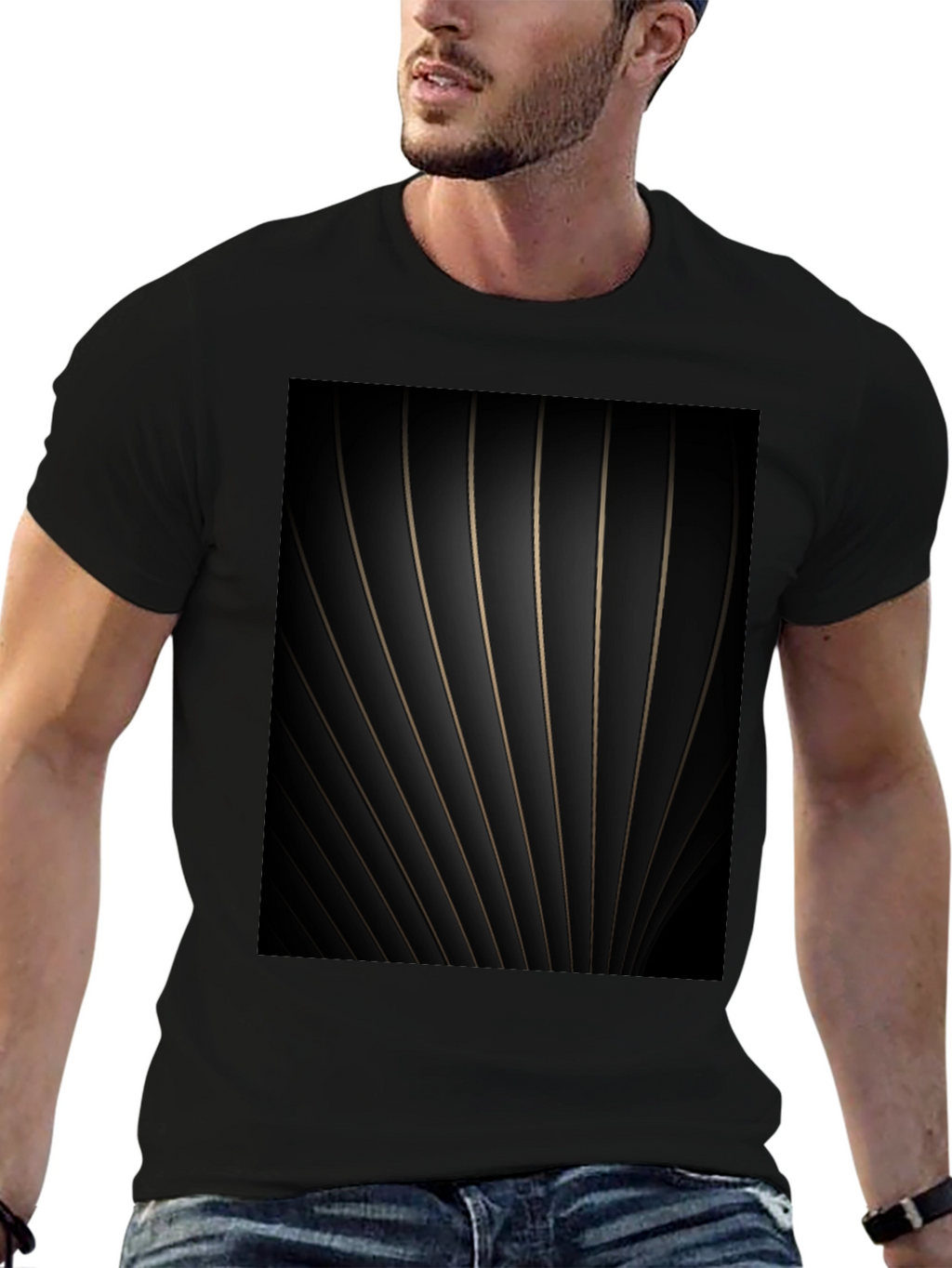 Abstract Striped Graphic Black Tee