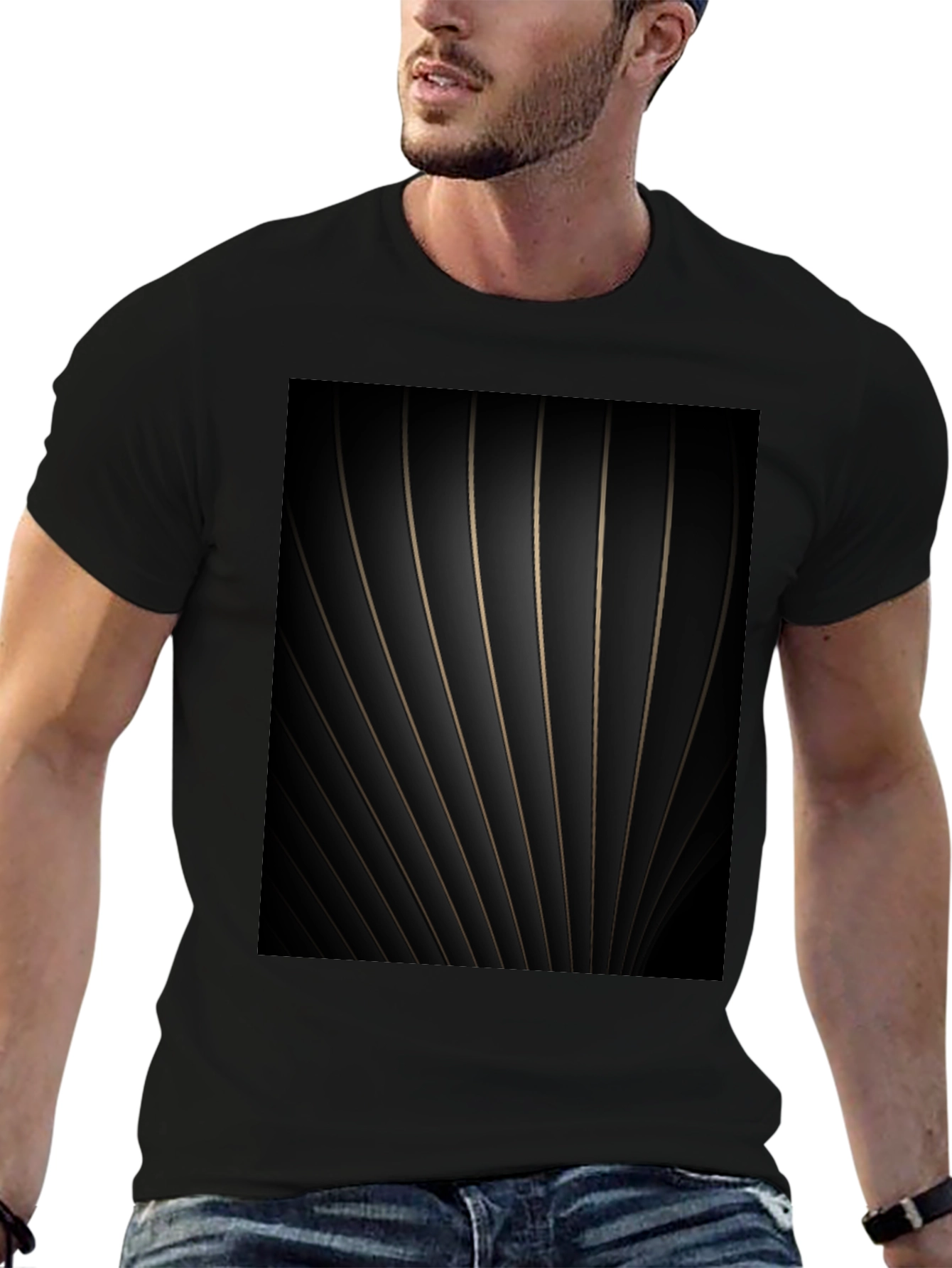 Abstract Striped Graphic Black Tee