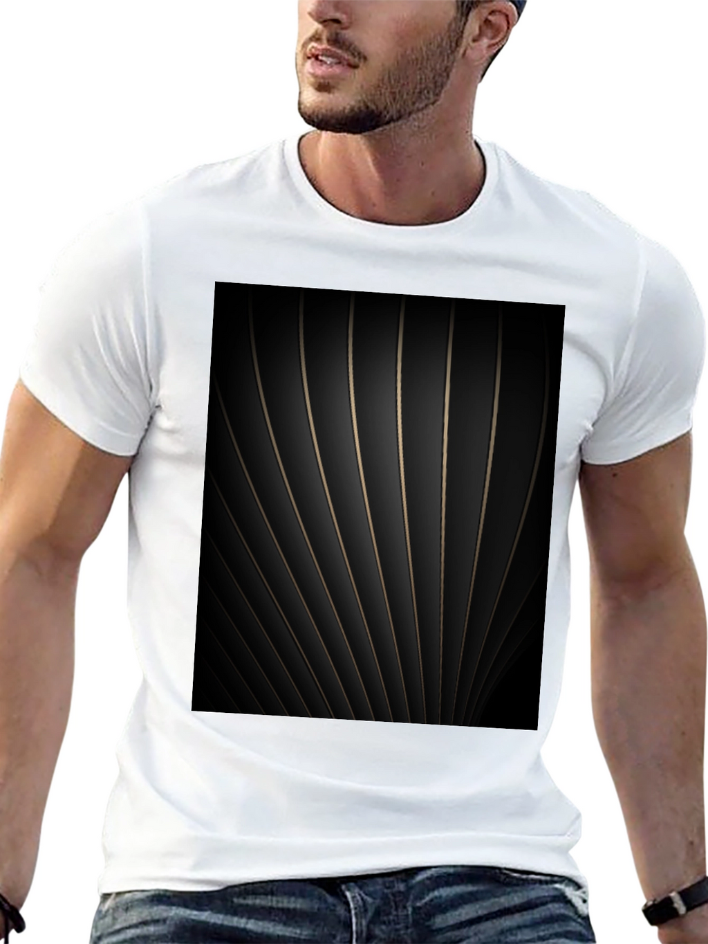 Abstract Striped Graphic Black Tee