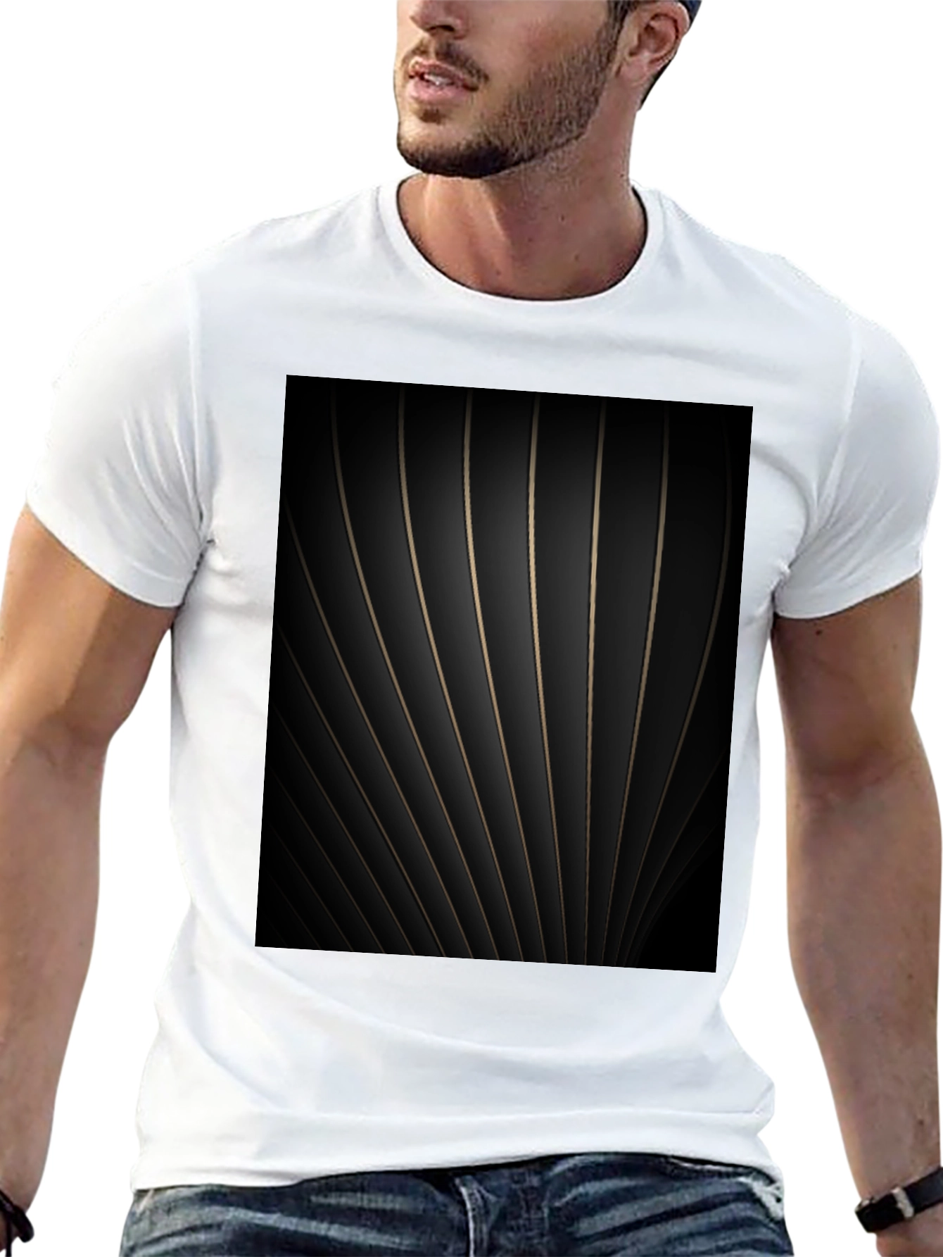 Abstract Striped Graphic Black Tee