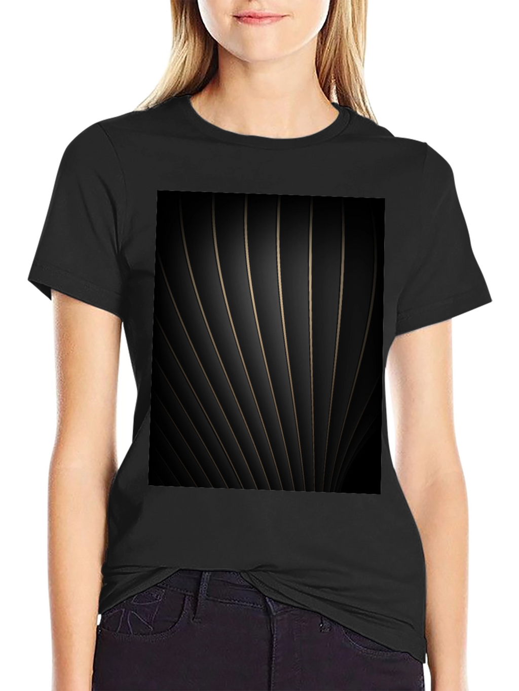 Abstract Striped Graphic Black Tee