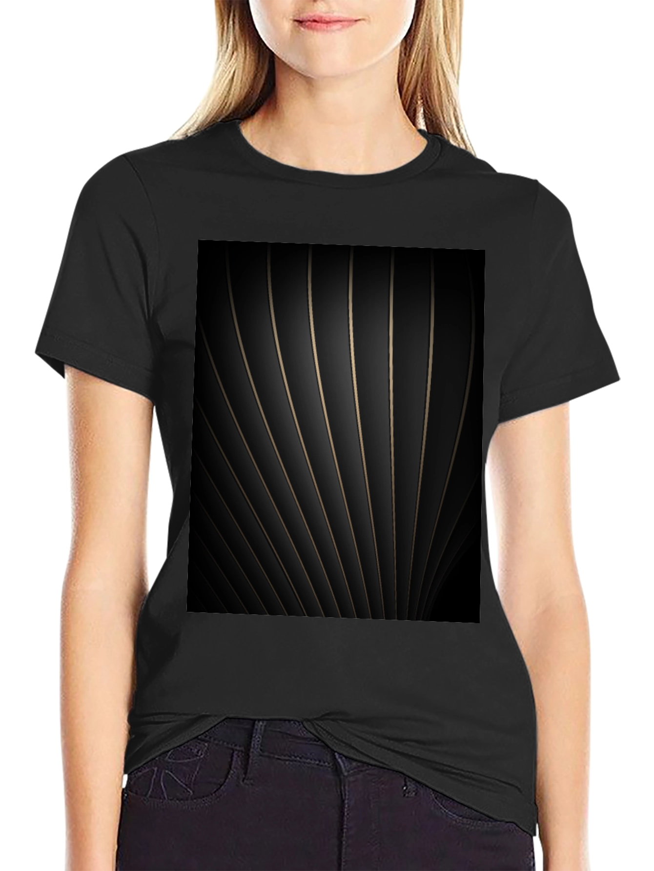 Abstract Striped Graphic Black Tee