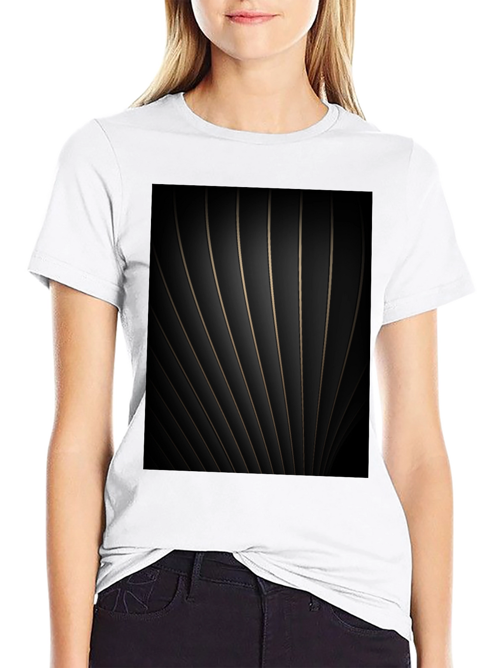 Abstract Striped Graphic Black Tee