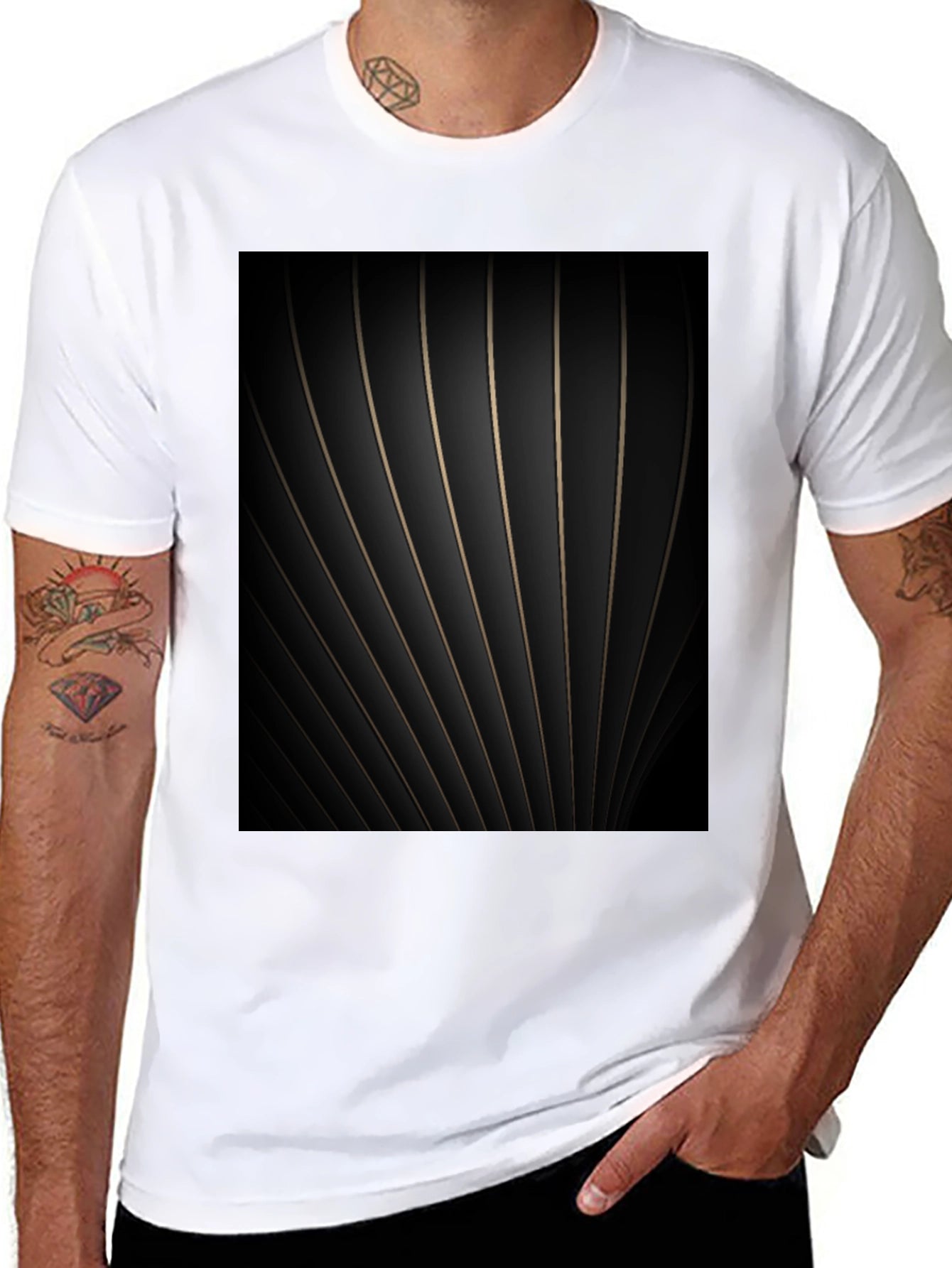 Abstract Striped Graphic Black Tee