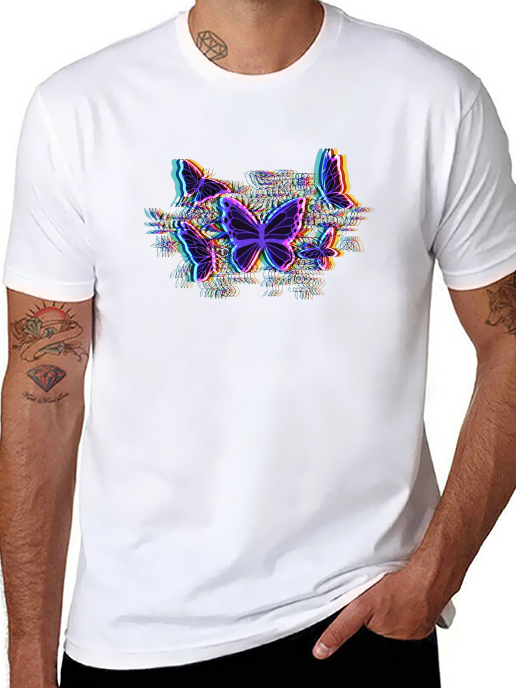 Butterfly Glitch Graphic Tee - Black Cotton T-Shirt