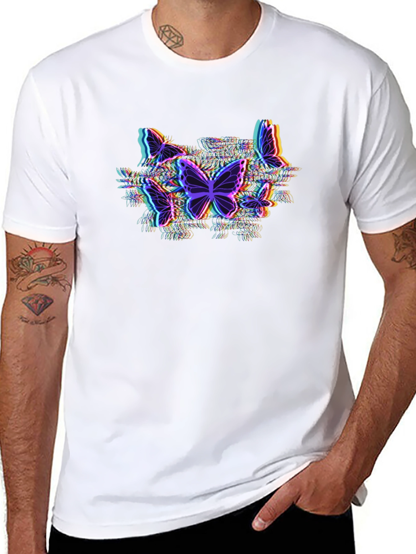 Butterfly Glitch Graphic Tee - Black Cotton T-Shirt