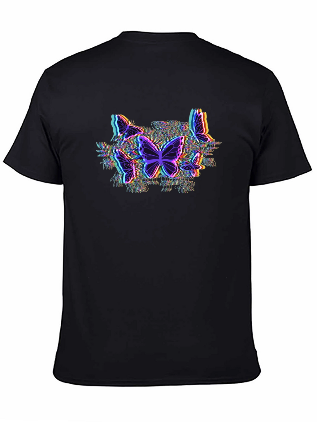 Butterfly Glitch Graphic Tee - Black Cotton T-Shirt