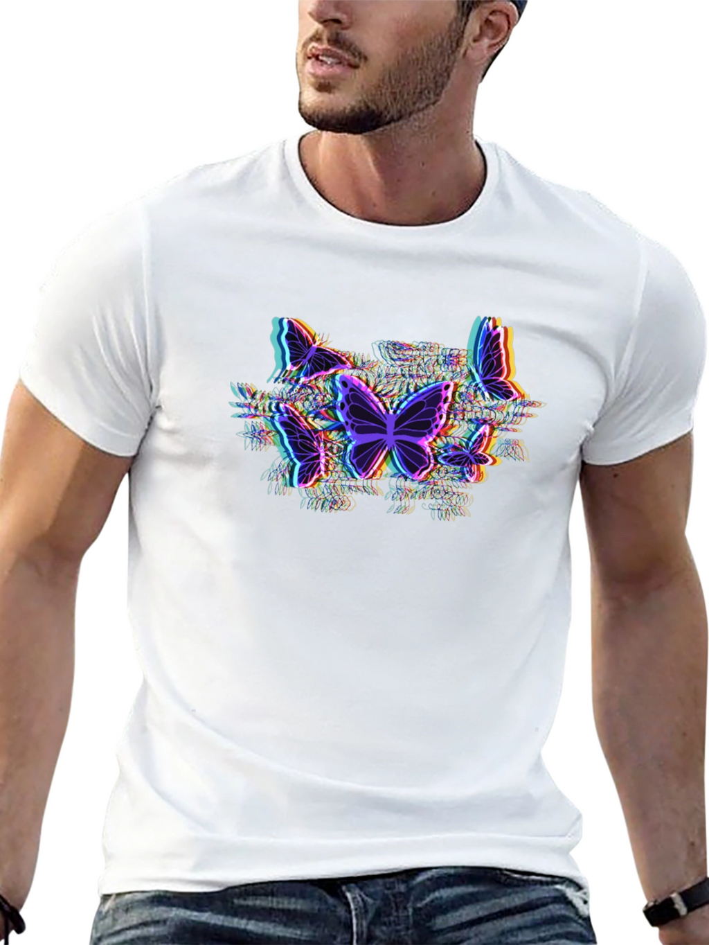 Butterfly Glitch Graphic Tee - Black Cotton T-Shirt