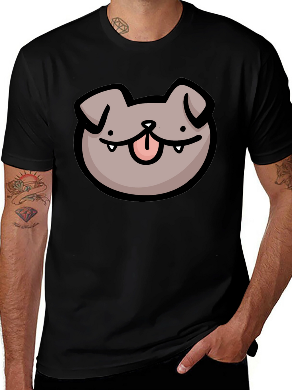 Dog Face Cartoon Black T-Shirt