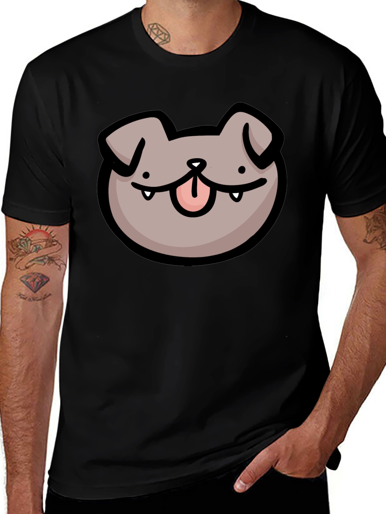 Dog Face Cartoon Black T-Shirt
