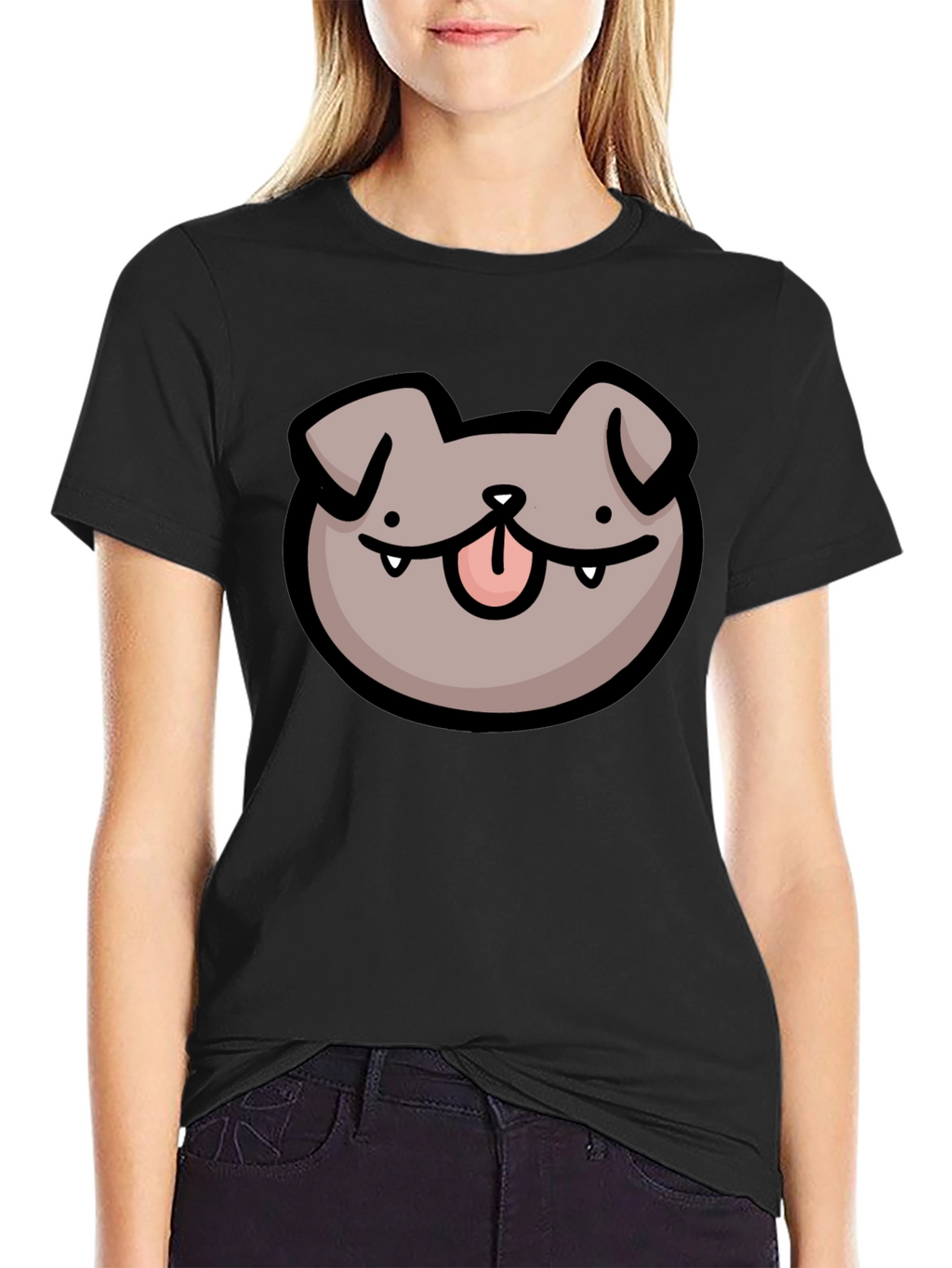 Dog Face Cartoon Black T-Shirt
