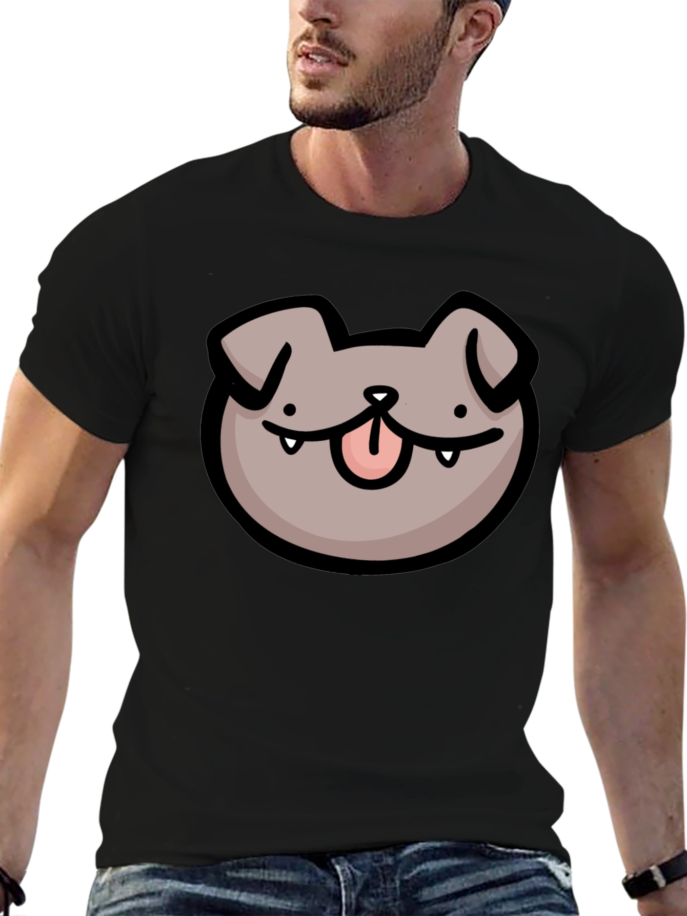 Dog Face Cartoon Black T-Shirt