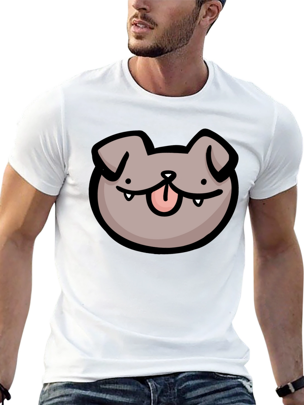 Dog Face Cartoon Black T-Shirt