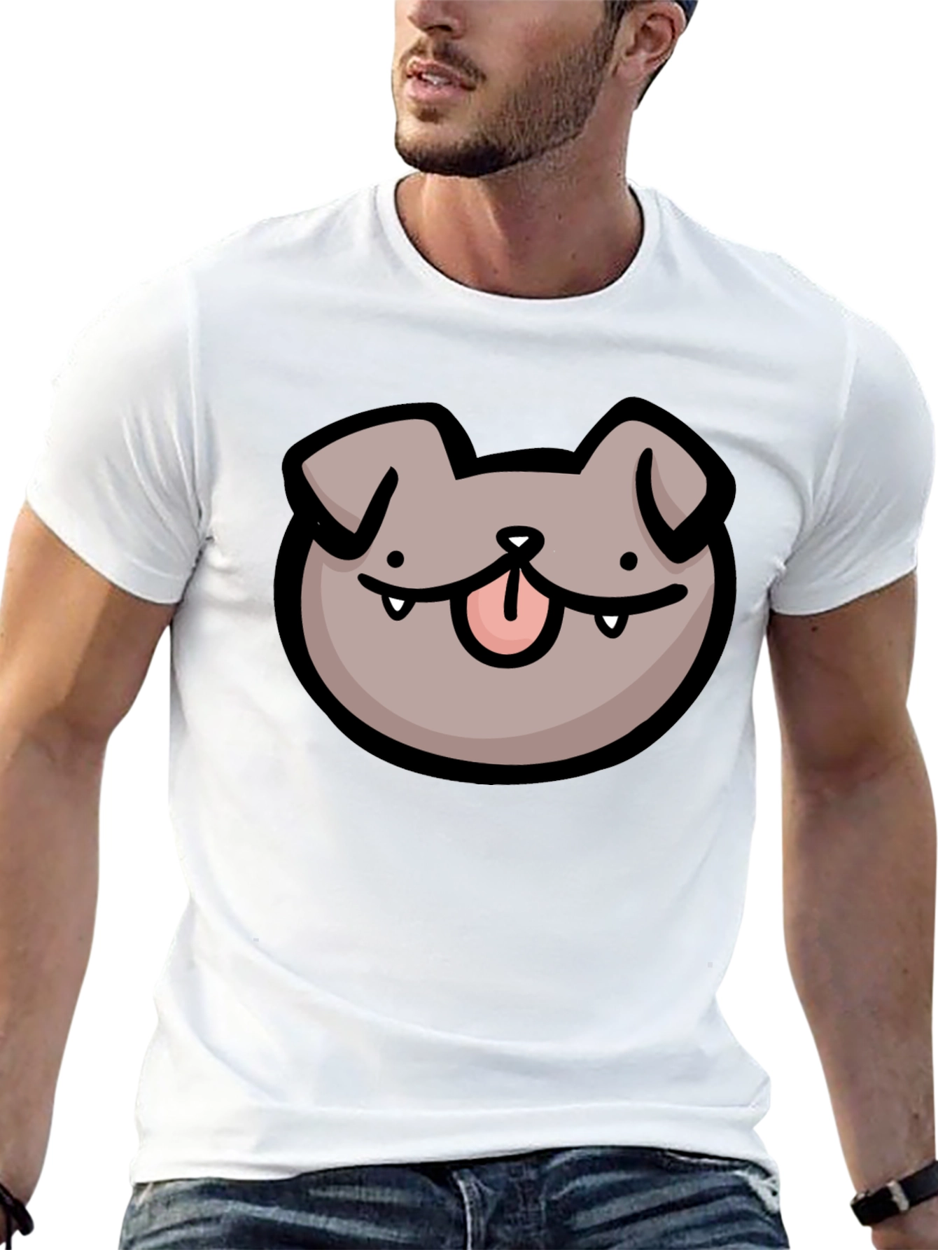 Dog Face Cartoon Black T-Shirt
