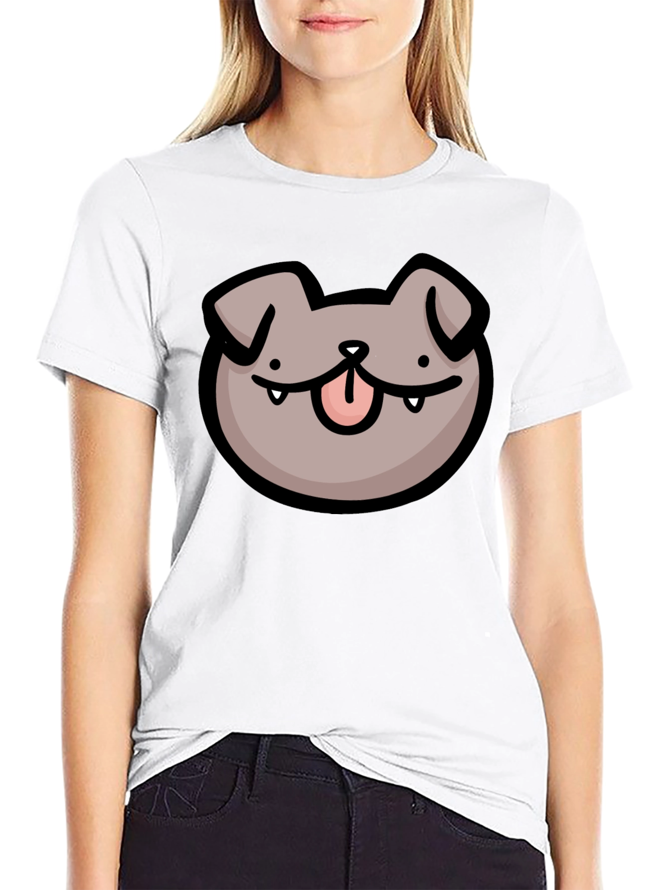 Dog Face Cartoon Black T-Shirt