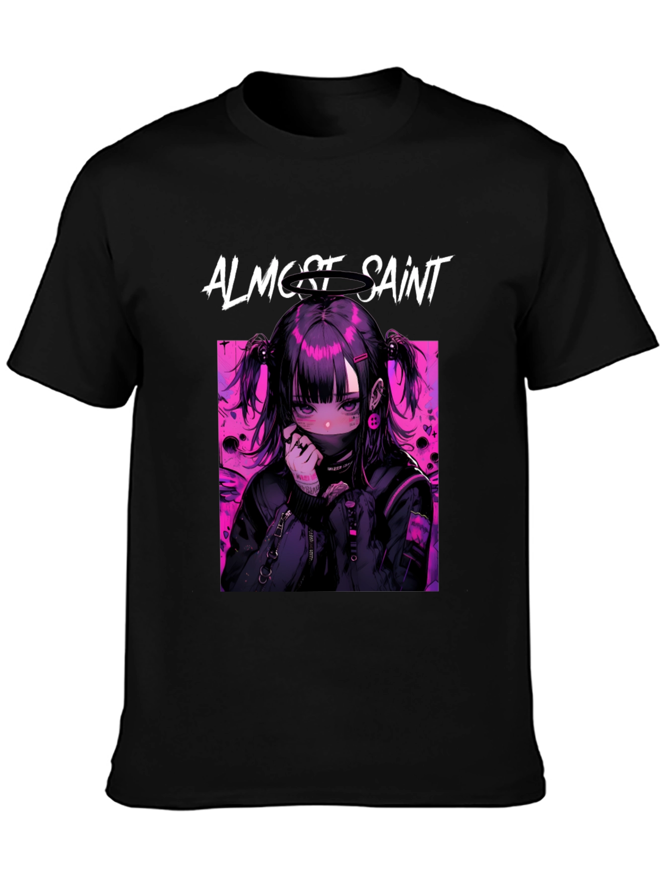 Almost Saint Anime Graphic Tee - Black