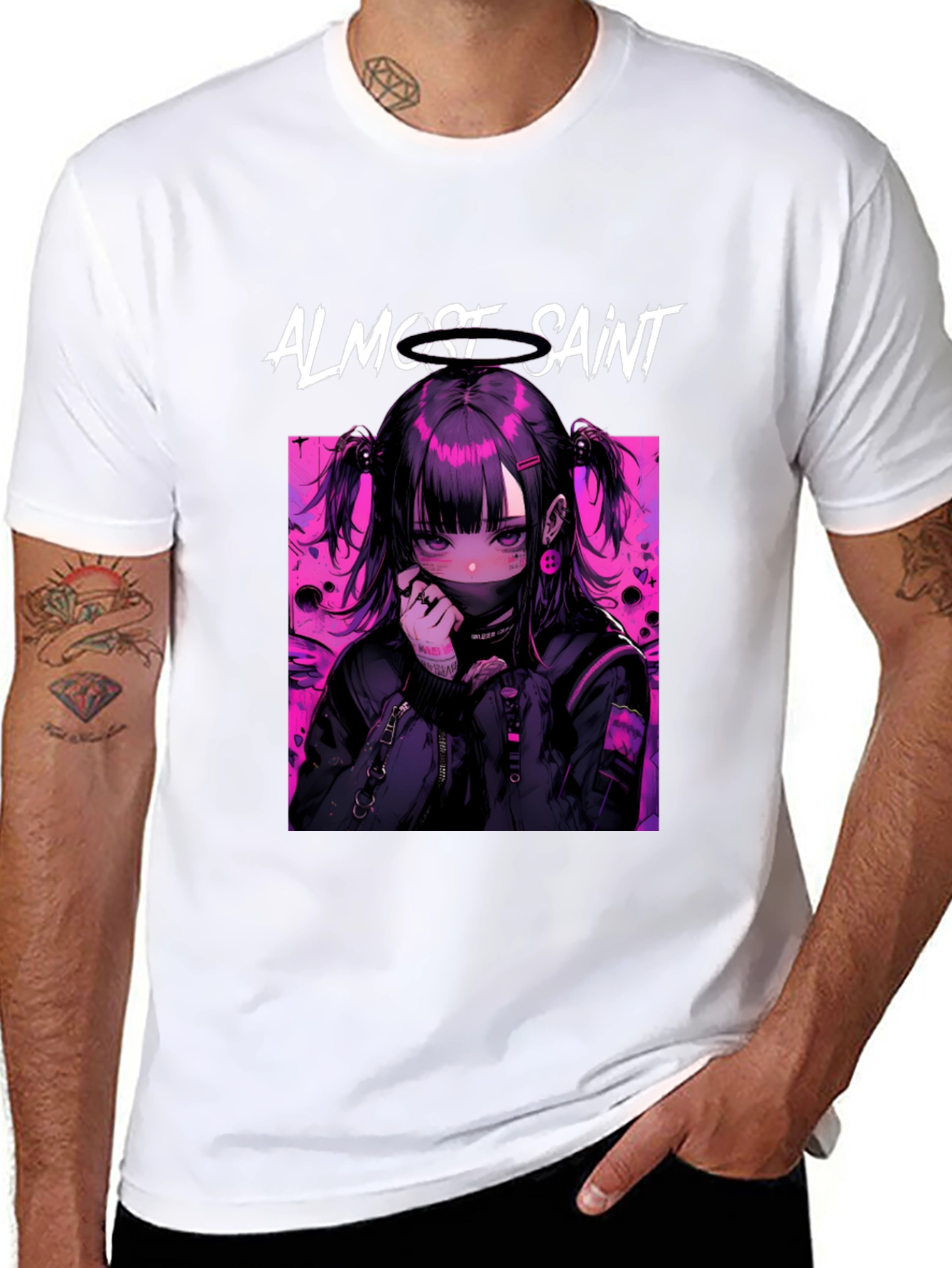 Almost Saint Anime Graphic Tee - Black
