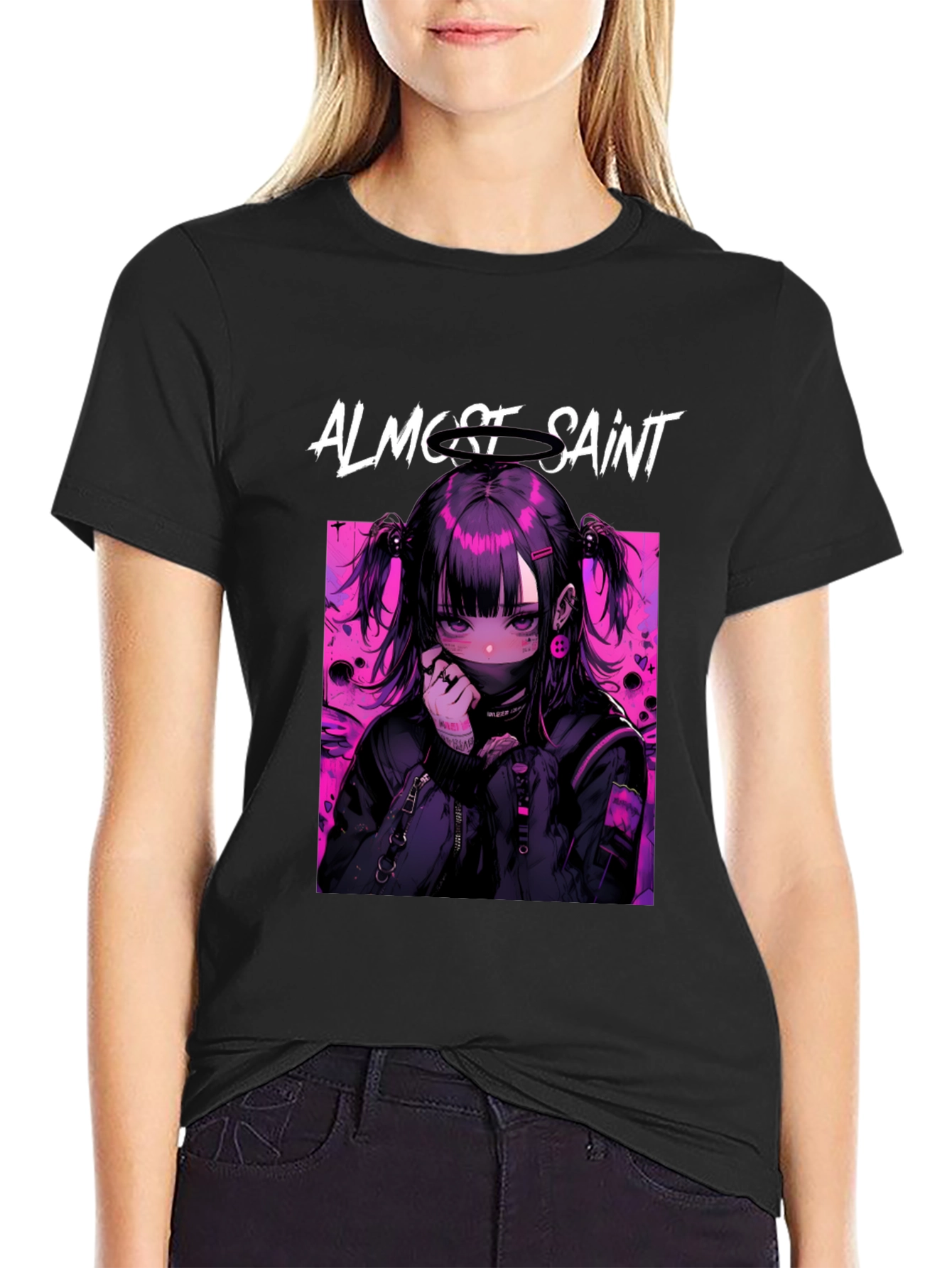 Almost Saint Anime Graphic Tee - Black