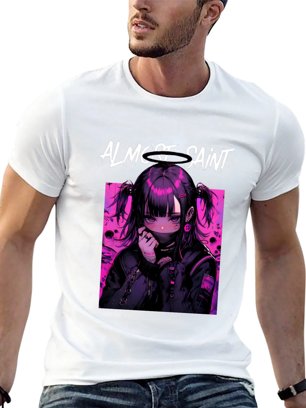 Almost Saint Anime Graphic Tee - Black