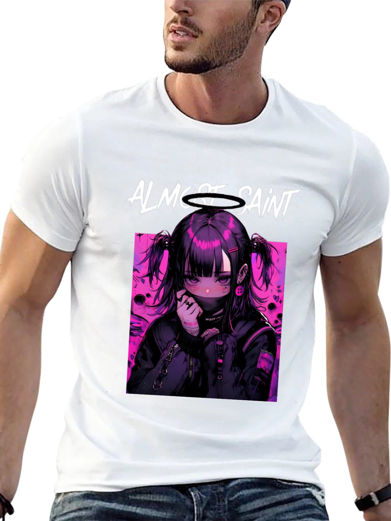 Almost Saint Anime Graphic Tee - Black