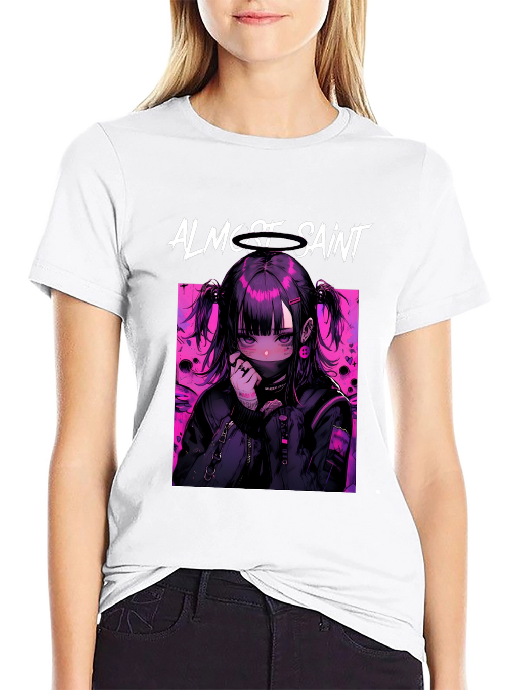 Almost Saint Anime Graphic Tee - Black