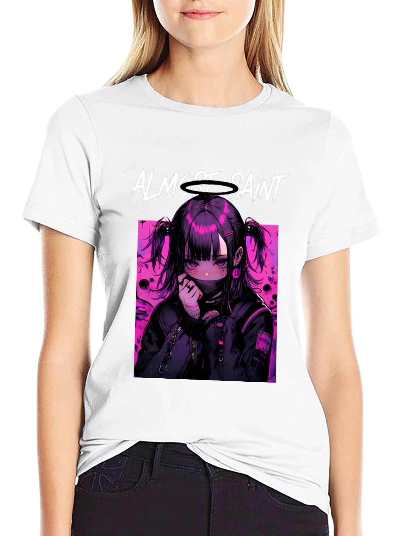 Almost Saint Anime Graphic Tee - Black