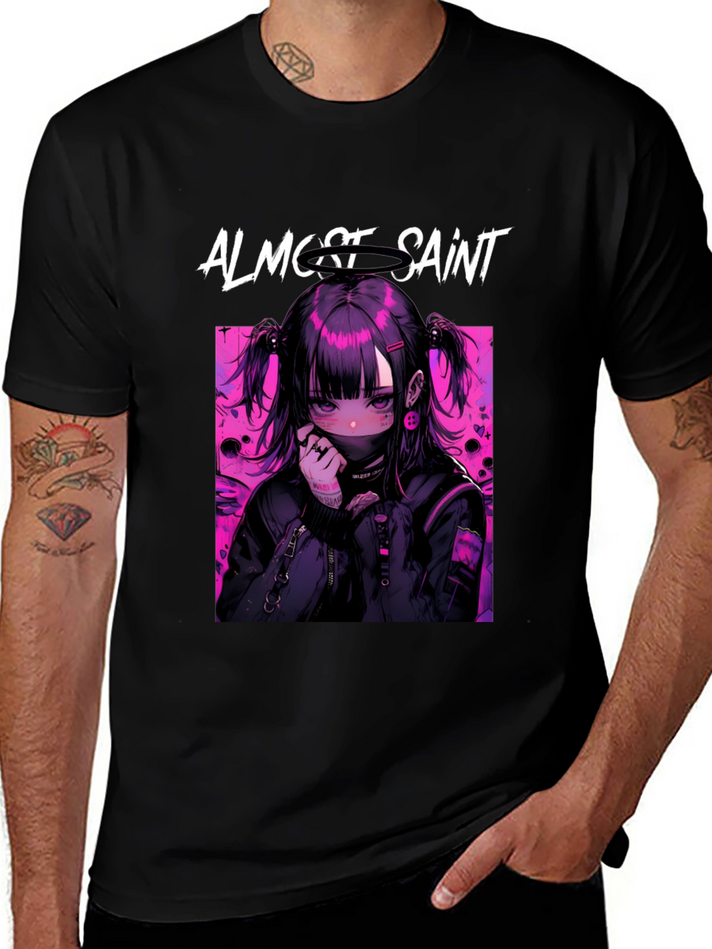 Almost Saint Anime Graphic Tee - Black