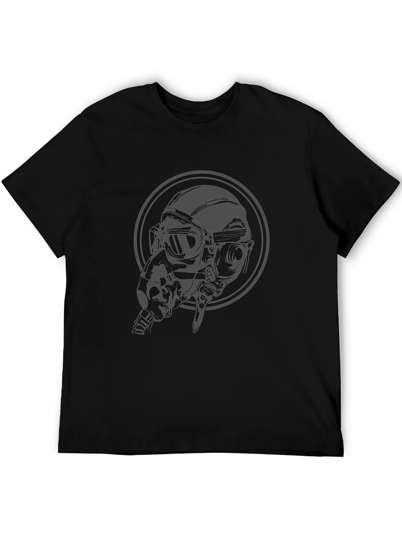 Steampunk Pilot Graphic Tee - Black Cotton T-Shirt