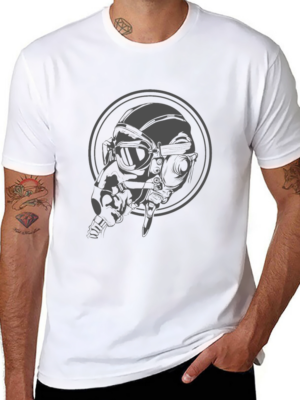 Steampunk Pilot Graphic Tee - Black Cotton T-Shirt