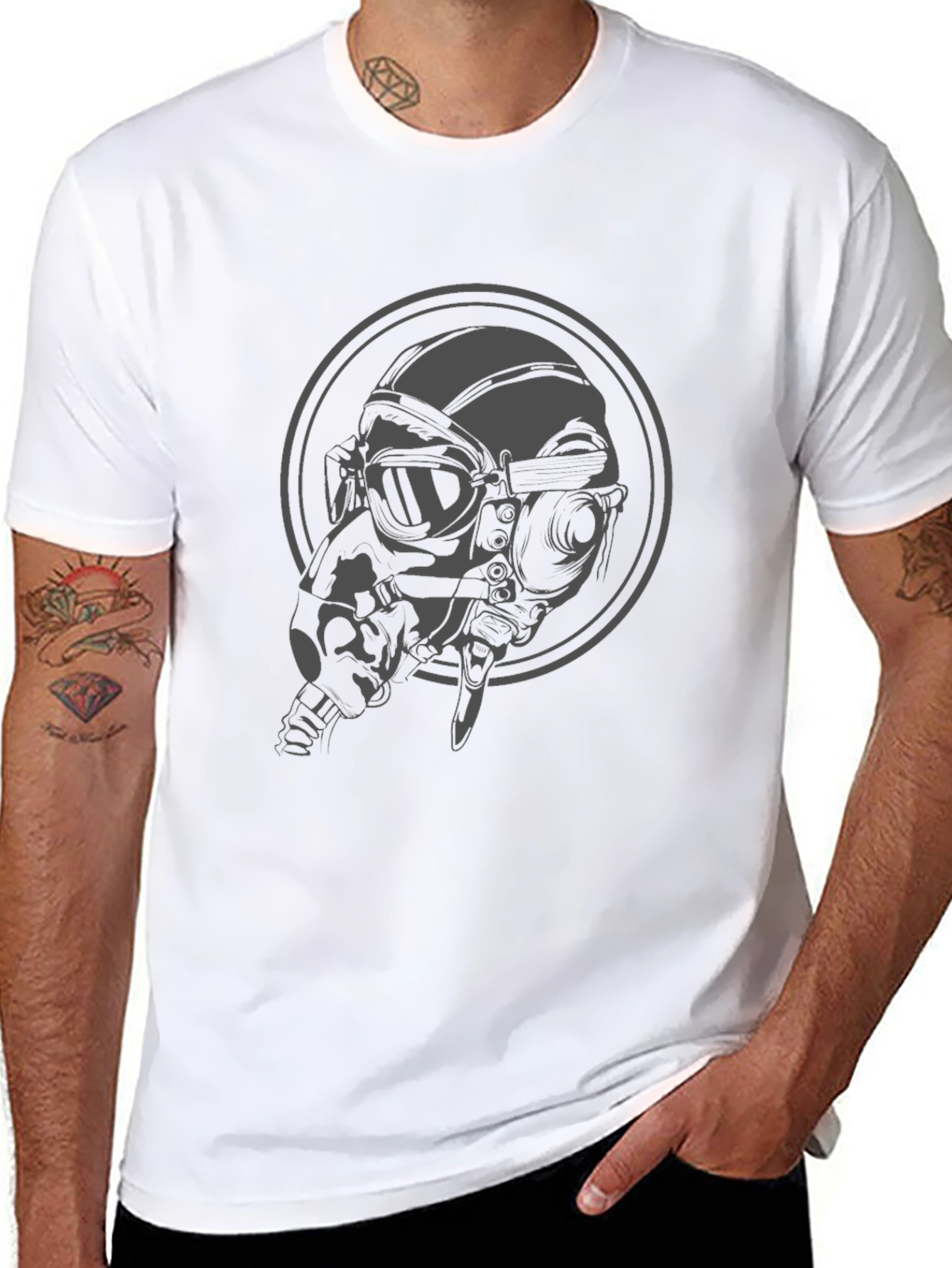 Steampunk Pilot Graphic Tee - Black Cotton T-Shirt