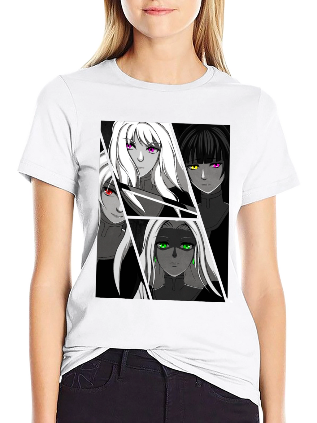Anime Girls Black Graphic T-Shirt